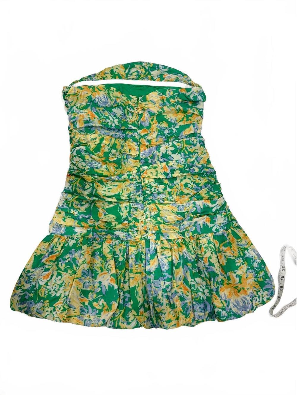 NWT Hello Molly Green Floral Strapless Ruched Bubble Hem Mini Dress Medium 6 - Picture 4 of 9